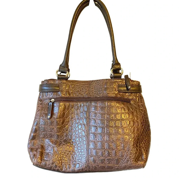 Tignanello Crocodile Print Body Genuine Leather Brown Satchel Shoulder Purse Bag - Picture 1 of 12